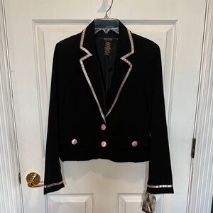 NWT  Rampage Lined Black Cropped Blazer with Pink Trim and Buttons